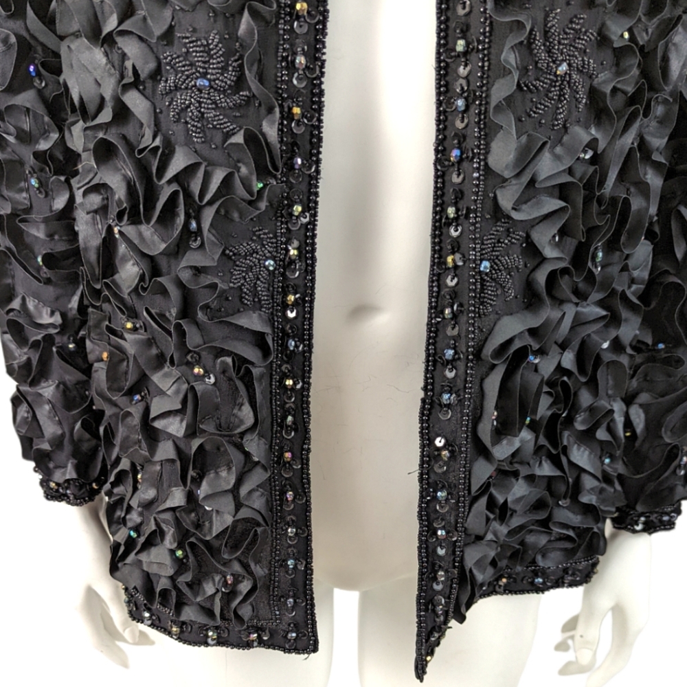 Laurence Kazar Vintage Beaded Embellished Silk Jacket Womens Small Black Formal - Picture 4 of 12